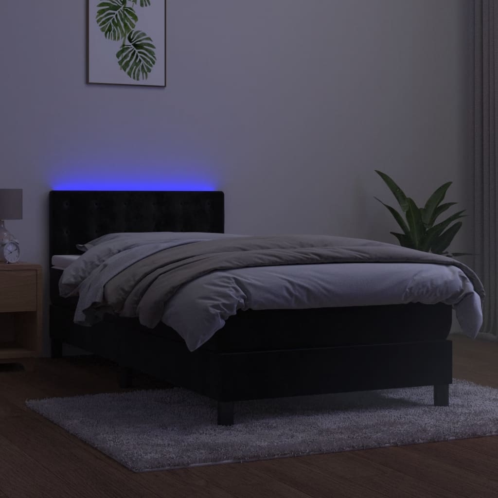 kontinentalseng med madras og LED-lys 90x200 cm fløjl sort