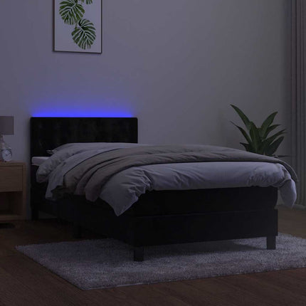 kontinentalseng med madras og LED-lys 90x200 cm fløjl sort