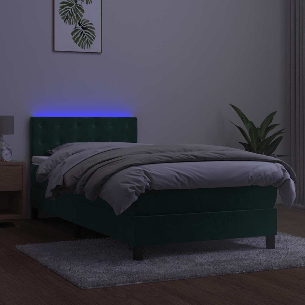 kontinentalseng med madras og LED-lys 90x200 cm fløjl mørkegrøn