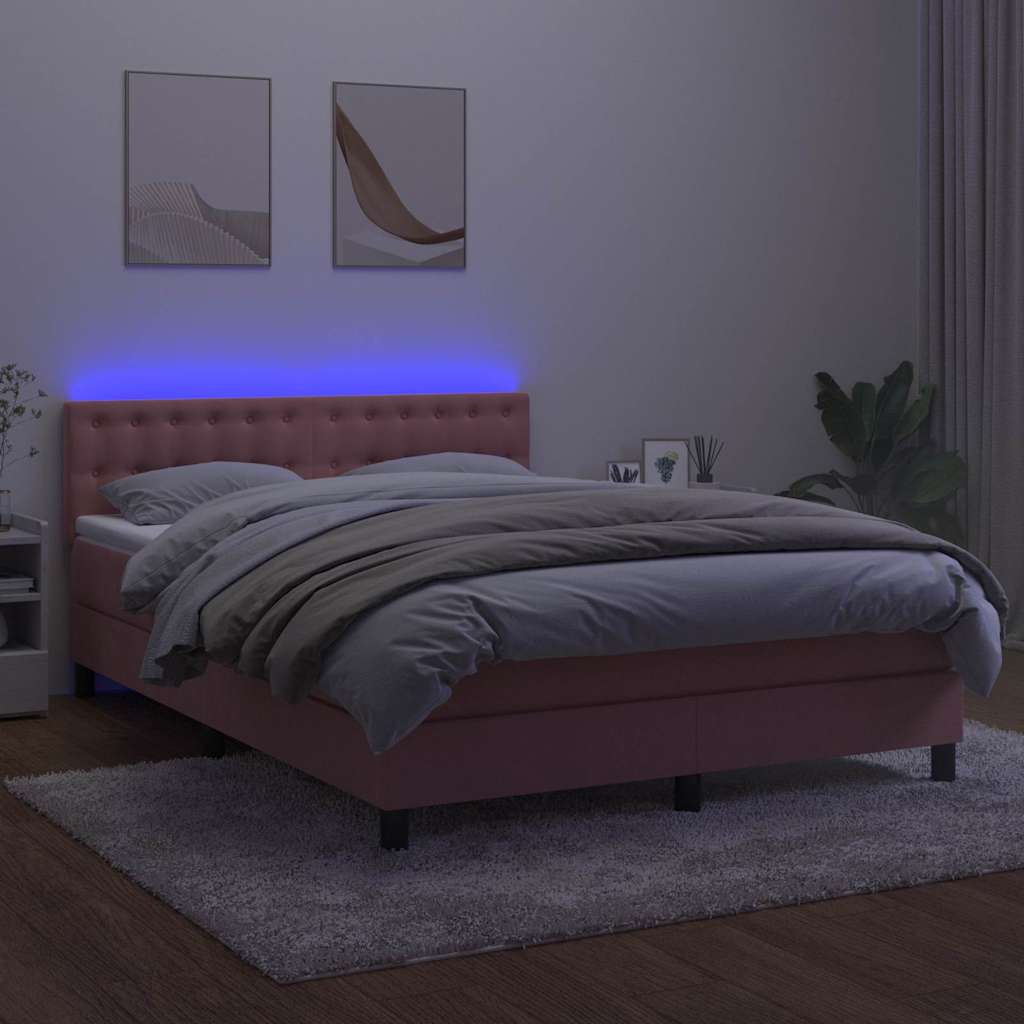 kontinentalseng med madras og LED-lys 140x190 cm fløjl lyserød