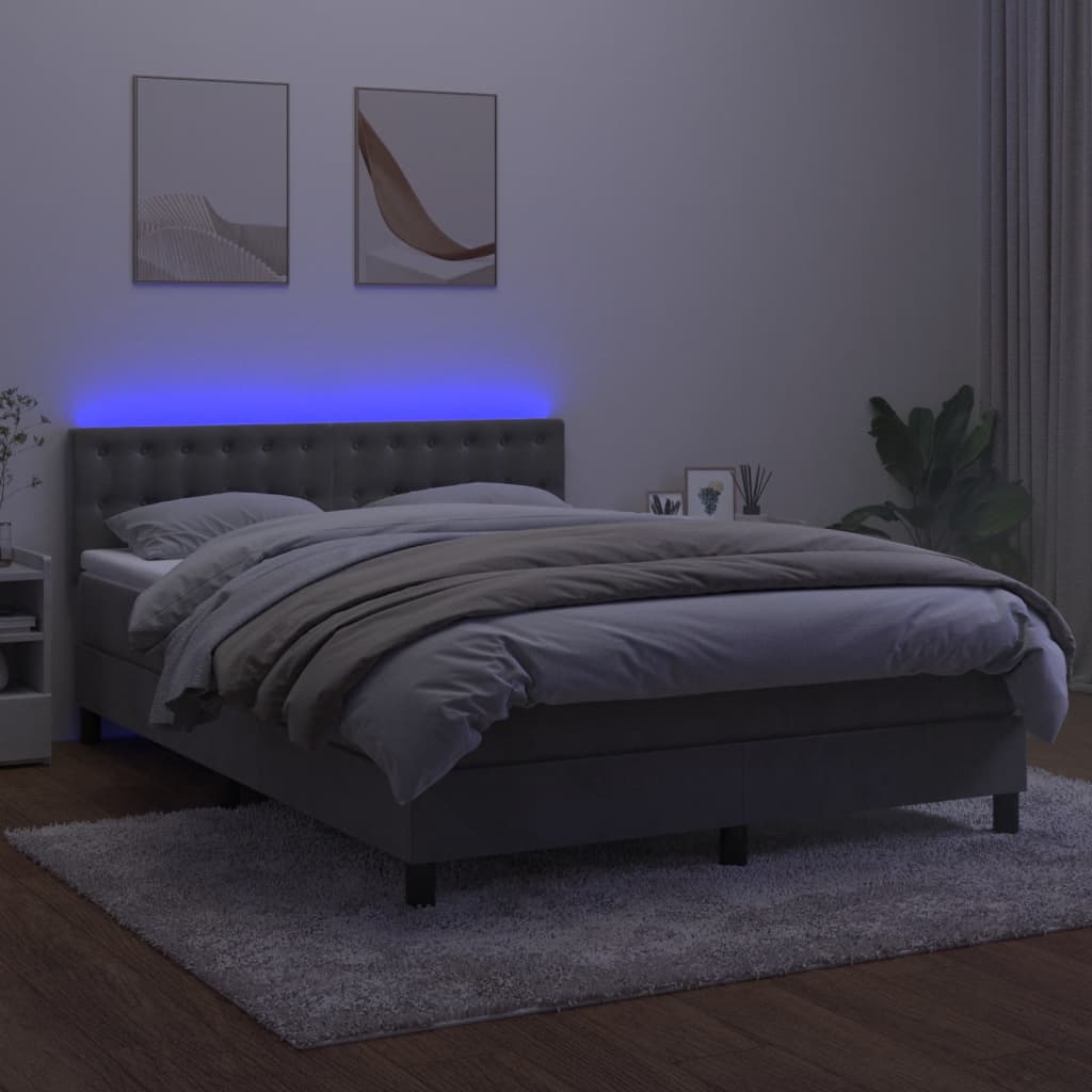 kontinentalseng med madras og LED-lys 140x200 cm fløjl lysegrå