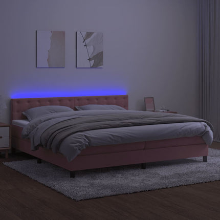 kontinentalseng med madras og LED-lys 200x200 cm fløjl lyserød