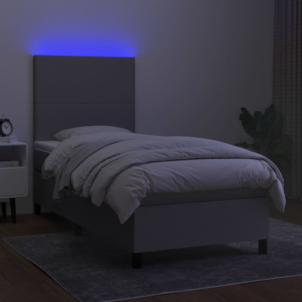 kontinentalseng med LED-lys 80x200 cm stof lysegrå