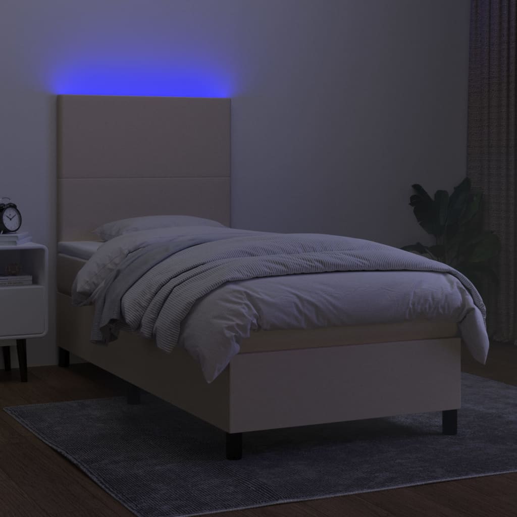 kontinentalseng med LED-lys 80x200 cm stof cremefarvet