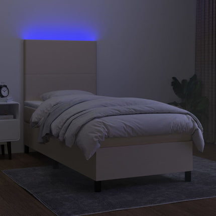 kontinentalseng med LED-lys 90x190 cm stof cremefarvet