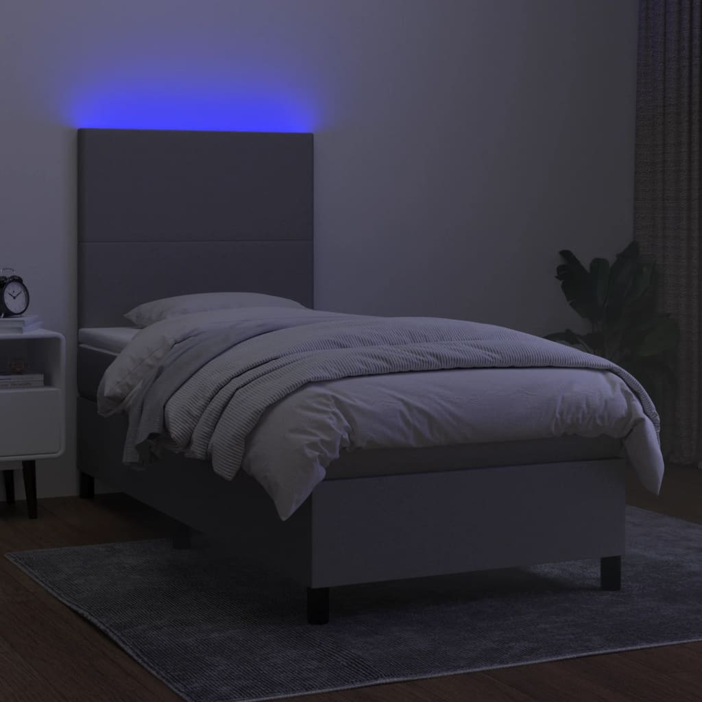 kontinentalseng med LED-lys 90x200 cm stof lysegrå