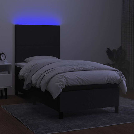 kontinentalseng med LED-lys 90x200 cm stof sort
