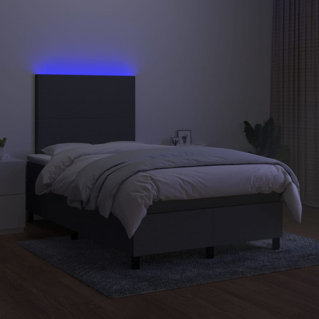 kontinentalseng med LED-lys 120x200 cm stof mørkegrå