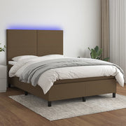 kontinentalseng med LED-lys 140x190 cm stof mørkebrun
