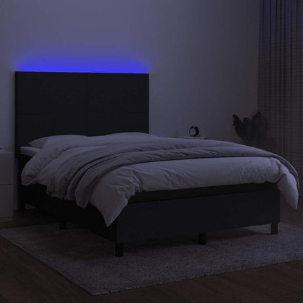 kontinentalseng med LED-lys 140x200 cm stof sort