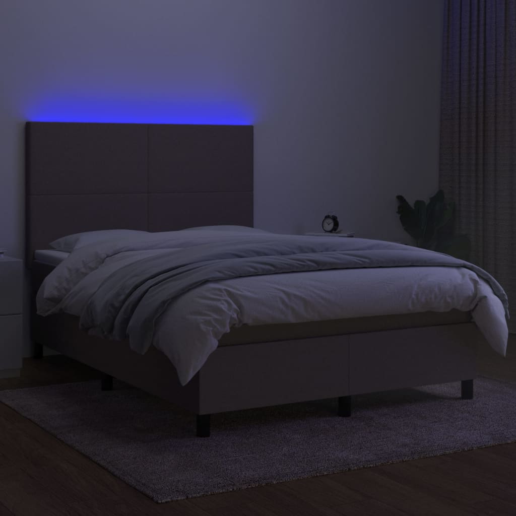 kontinentalseng med LED-lys 140x200 cm stof gråbrun