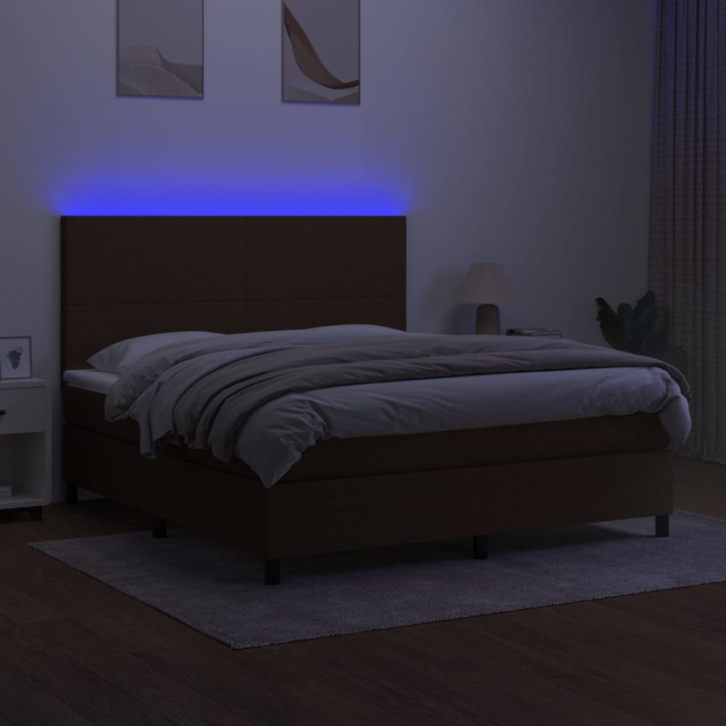 kontinentalseng med LED-lys 160x200 cm stof mørkebrun