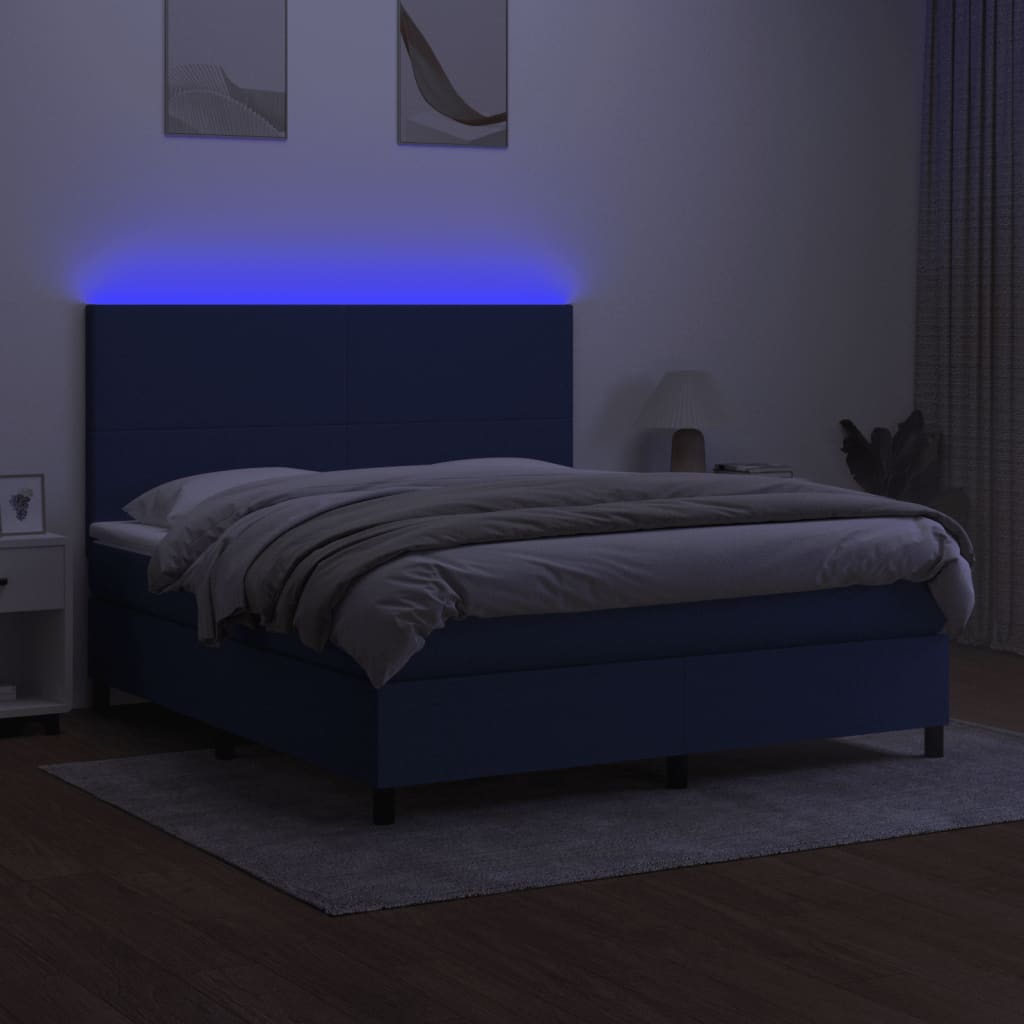 kontinentalseng med LED-lys 160x200 cm stof blå