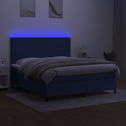 kontinentalseng med LED-lys 160x200 cm stof blå