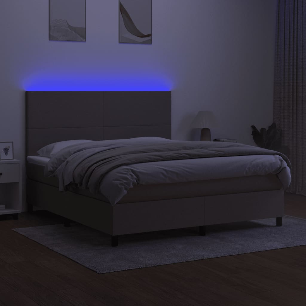 kontinentalseng med LED-lys 180x200 cm stof gråbrun