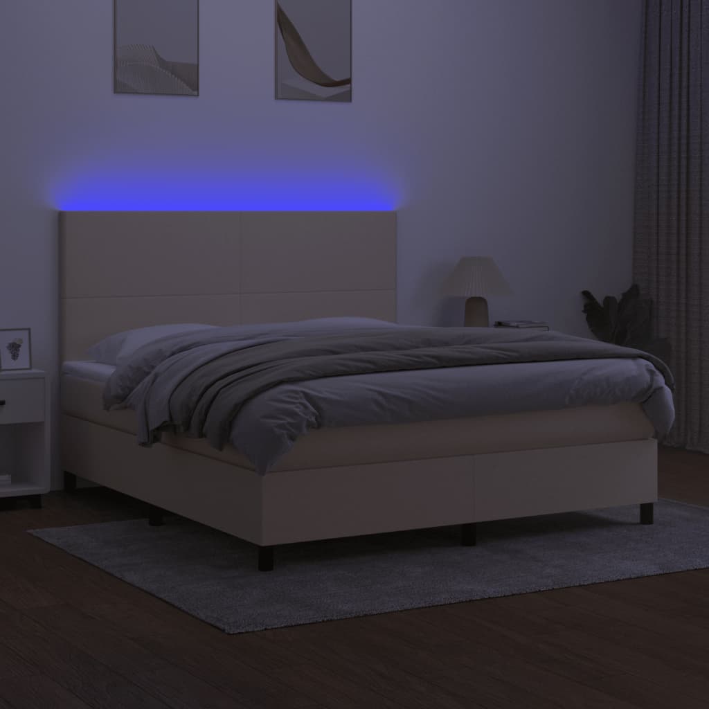 kontinentalseng med LED-lys 180x200 cm stof cremefarvet