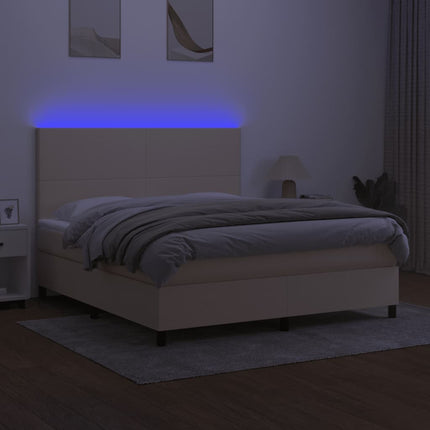kontinentalseng med LED-lys 180x200 cm stof cremefarvet