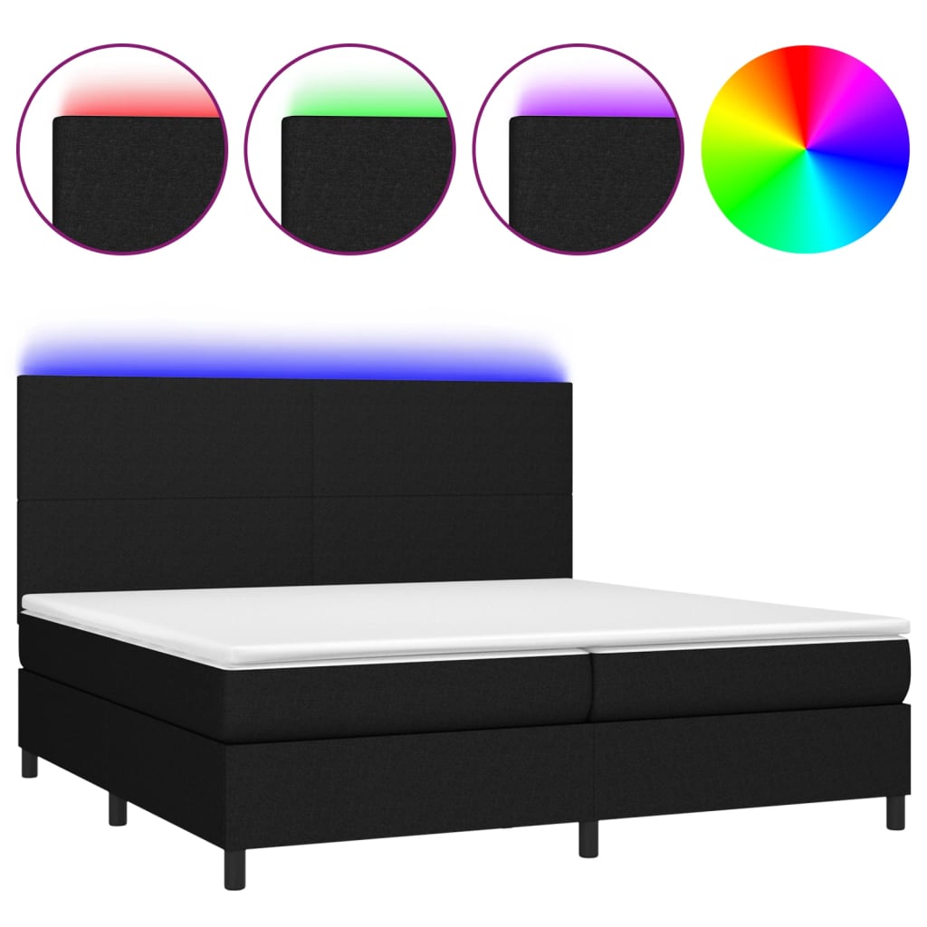 kontinentalseng med LED-lys 200x200 cm stof sort