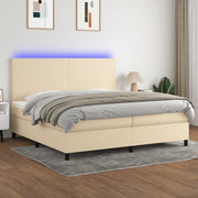 kontinentalseng med LED-lys 200x200 cm stof cremefarvet