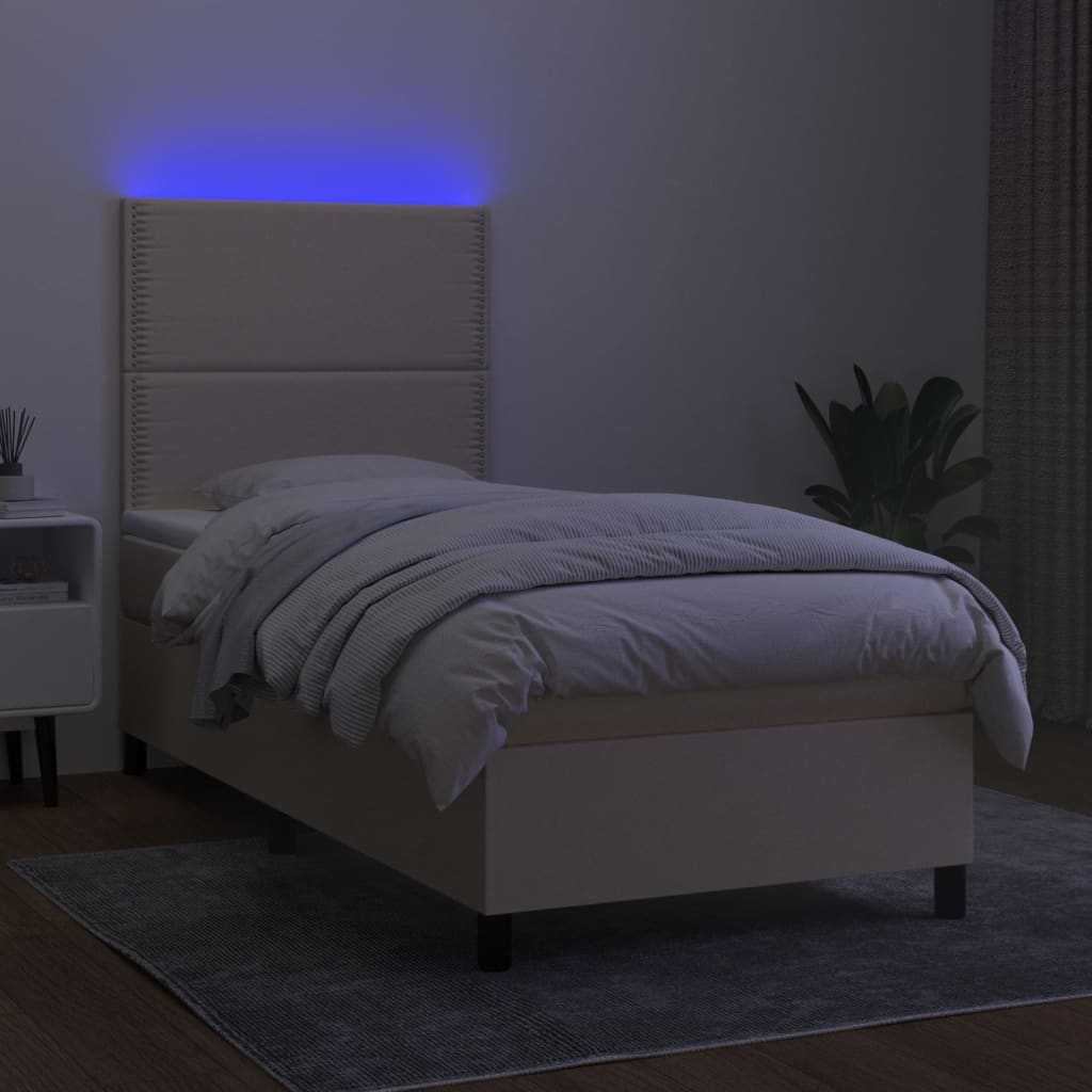 kontinentalseng med LED-lys 100x200 cm stof cremefarvet