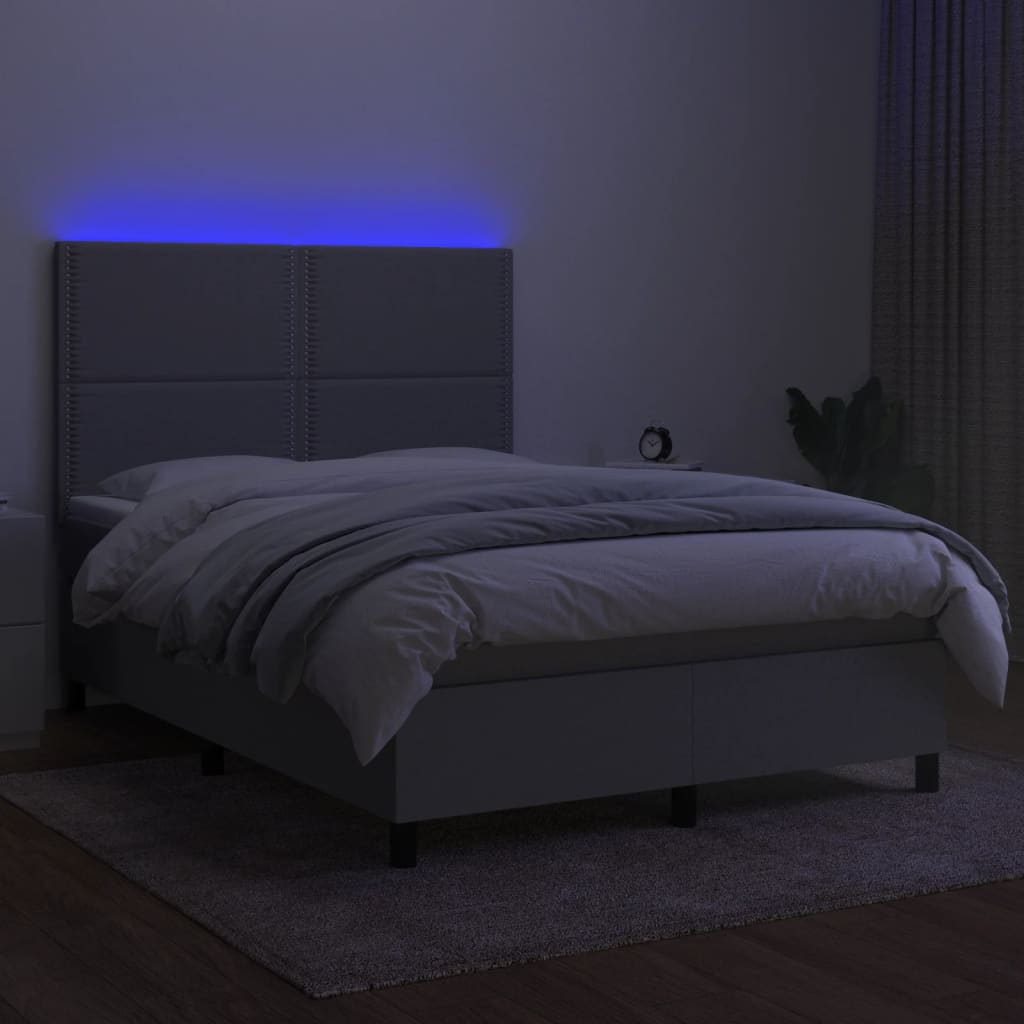 kontinentalseng med LED-lys 140x190 cm stof lysegrå