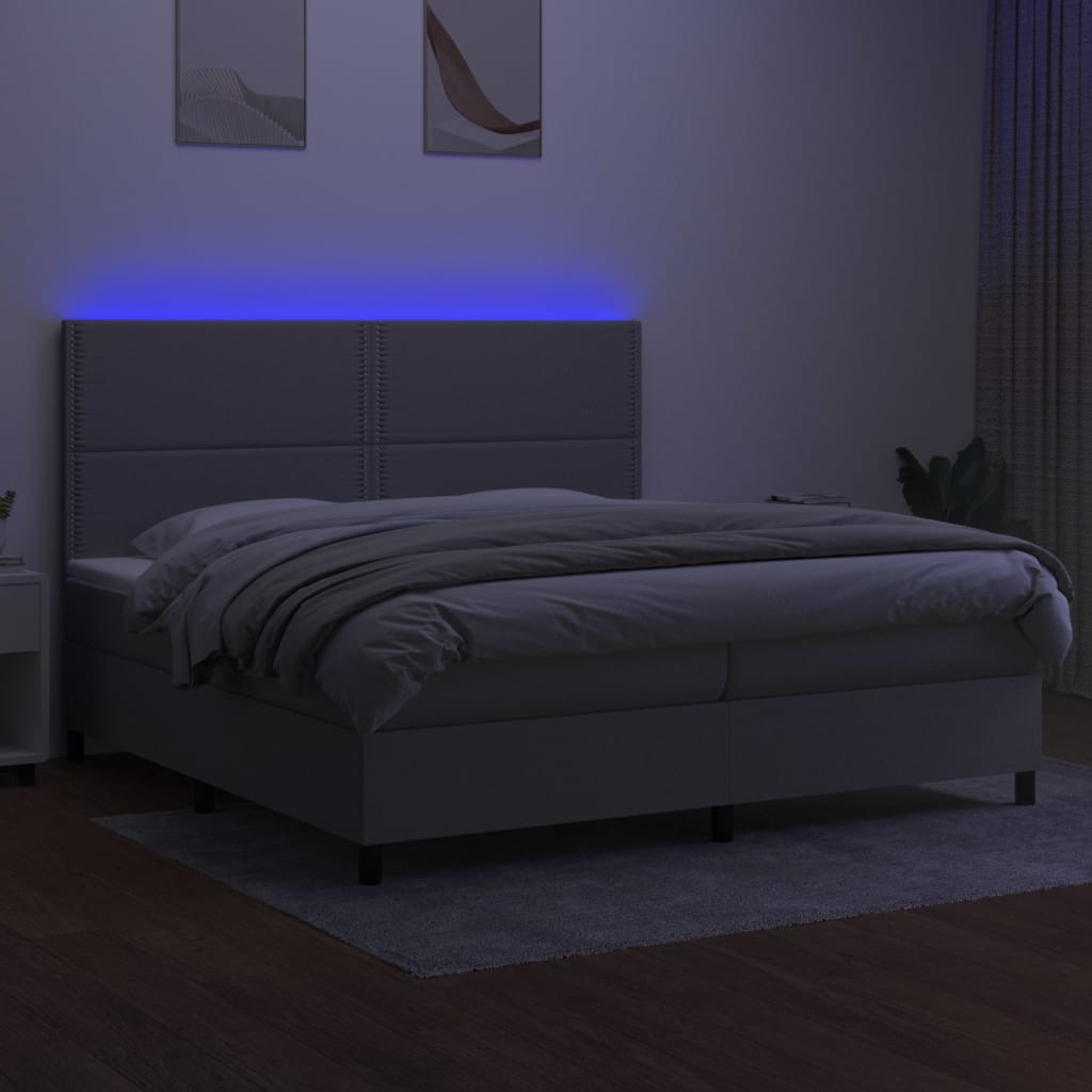 kontinentalseng med LED-lys 200x200 cm stof lysegrå