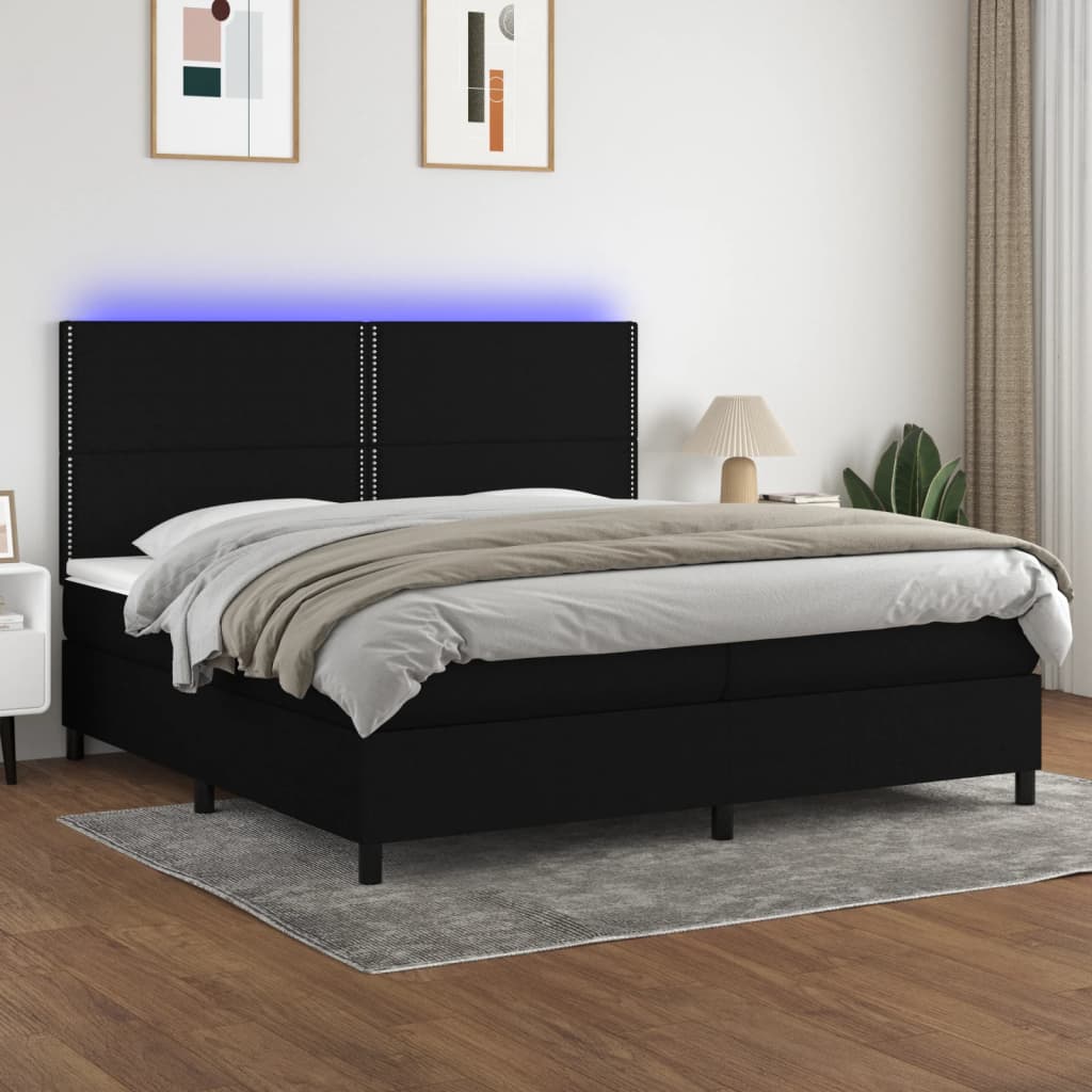 kontinentalseng med LED-lys 200x200 cm stof sort