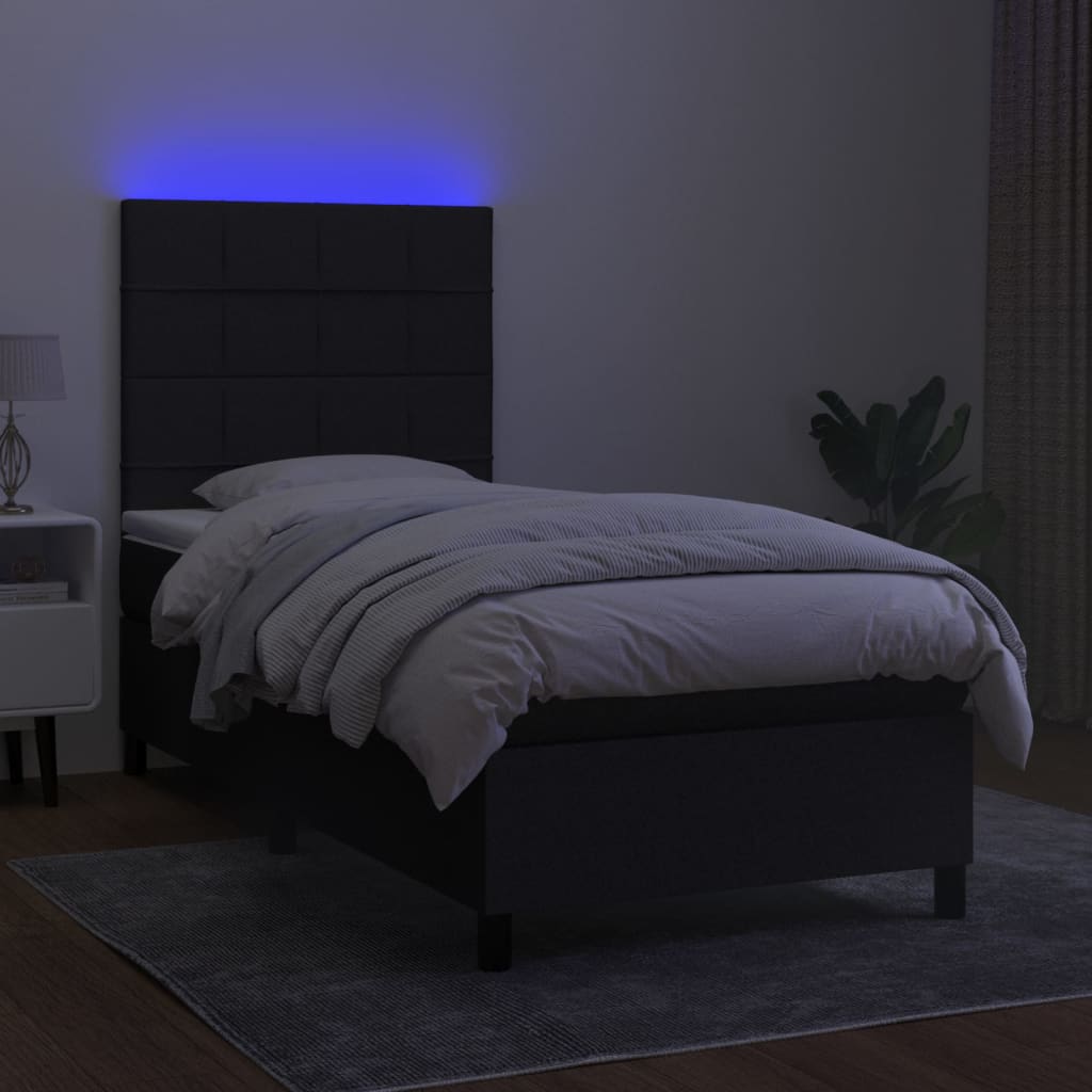 kontinentalseng med LED-lys 80x200 cm stof sort