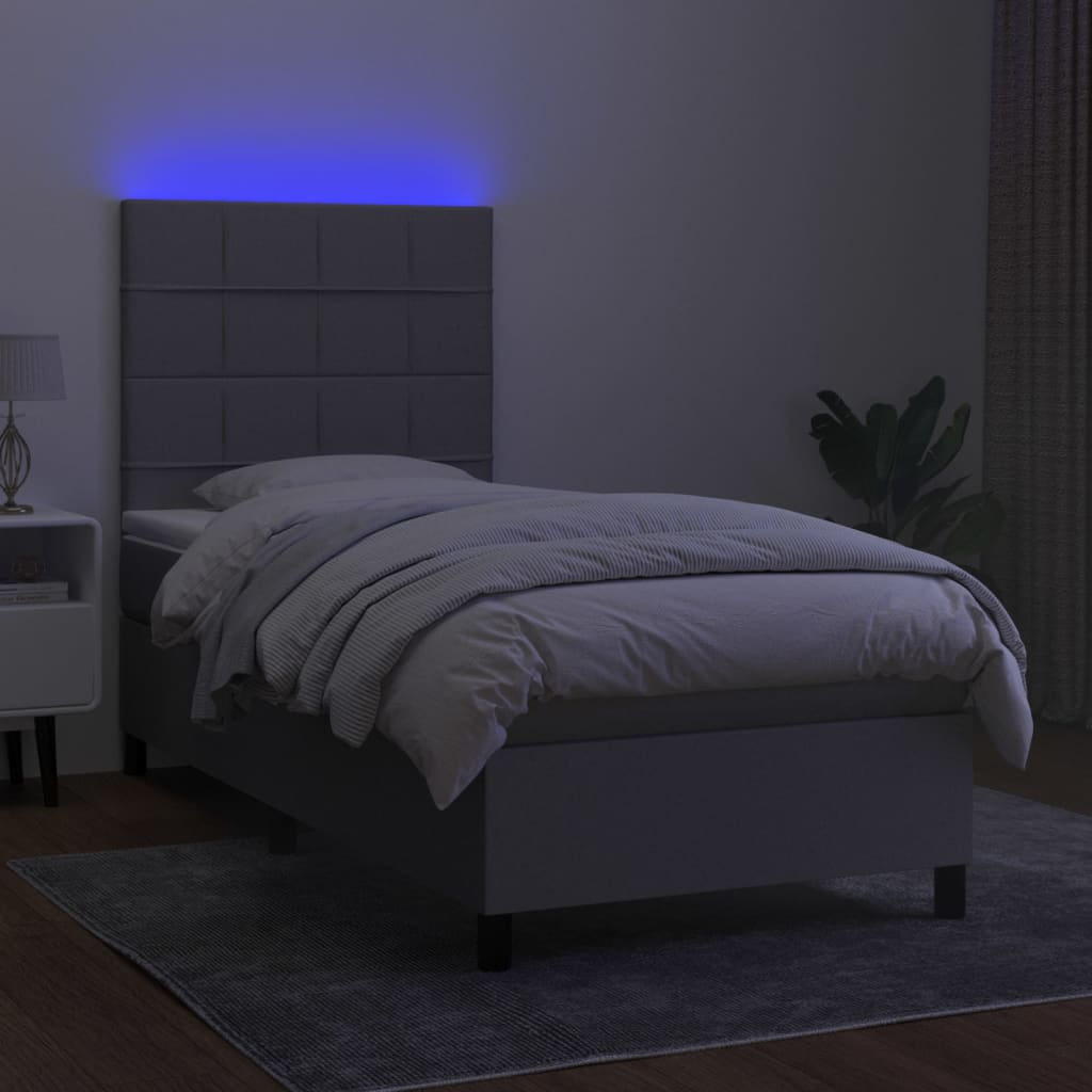 kontinentalseng med LED-lys 100x200 cm stof lysegrå