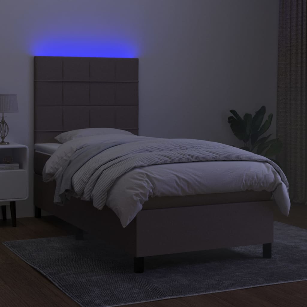 kontinentalseng med LED-lys 100x200 cm stof gråbrun