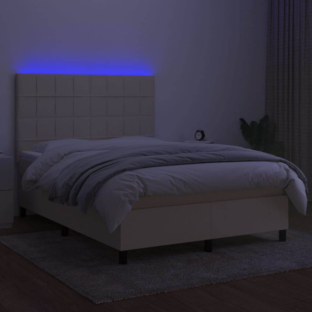 kontinentalseng med LED-lys 140x190 cm stof cremefarvet