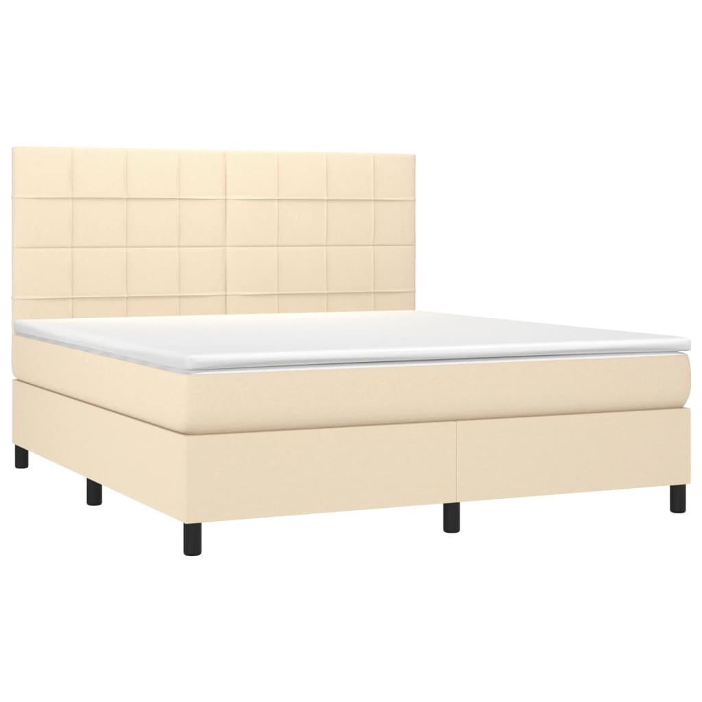 kontinentalseng med LED-lys 160x200 cm stof cremefarvet