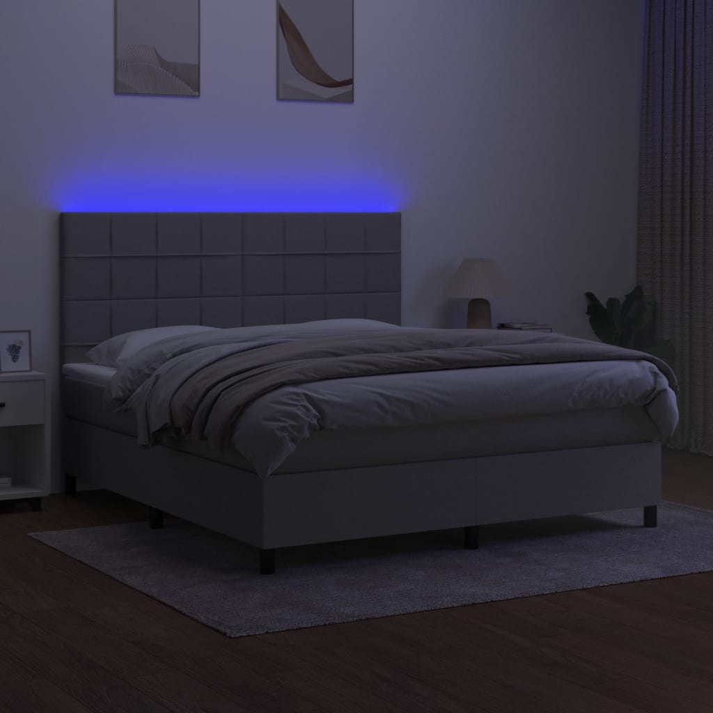 kontinentalseng med LED-lys 180x200 cm stof lysegrå