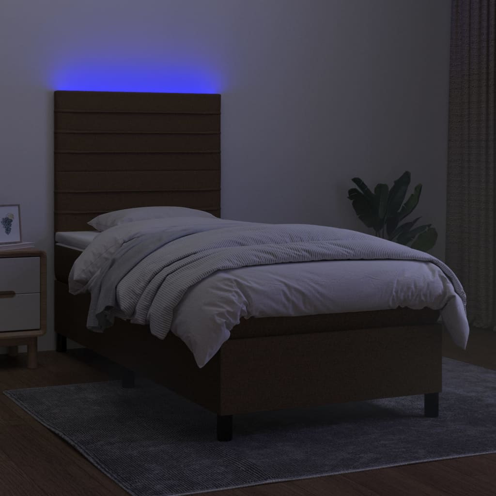 kontinentalseng med LED-lys 80x200 cm stof mørkebrun