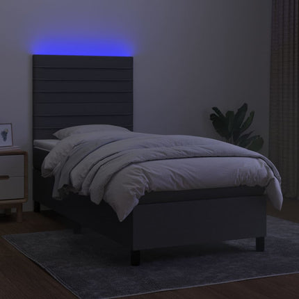 kontinentalseng med LED-lys 90x190 cm stof mørkegrå