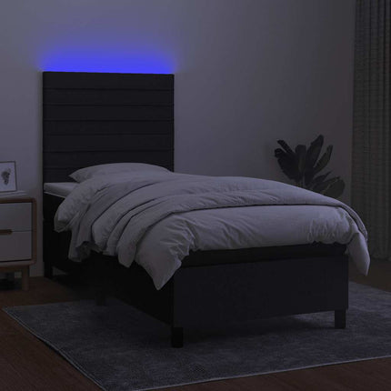 kontinentalseng med LED-lys 90x190 cm stof sort
