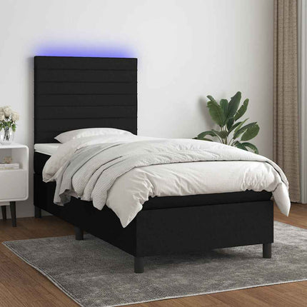 kontinentalseng med LED-lys 90x190 cm stof sort
