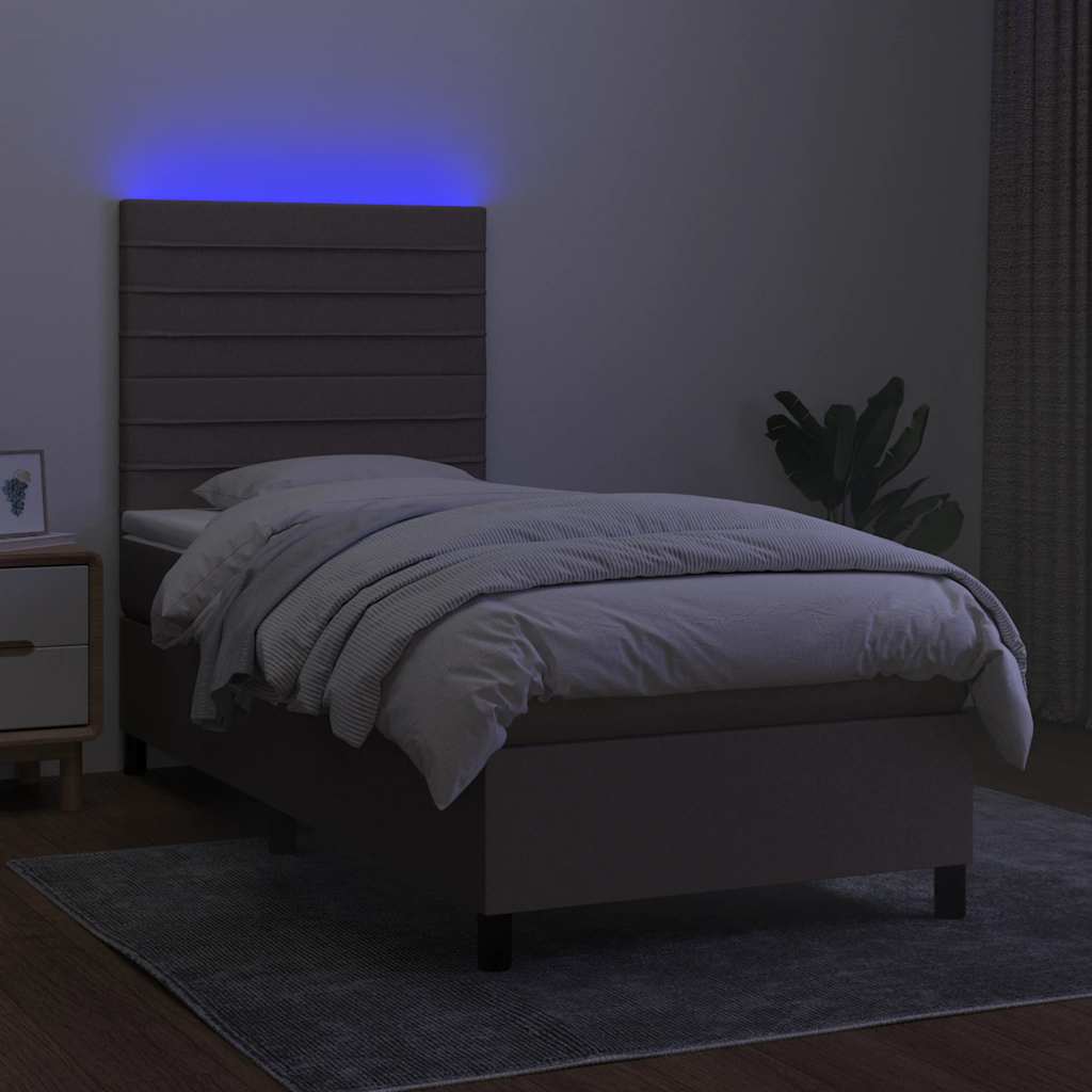 kontinentalseng med LED-lys 90x190 cm stof gråbrun