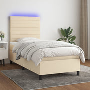 kontinentalseng med LED-lys 90x190 cm stof cremefarvet
