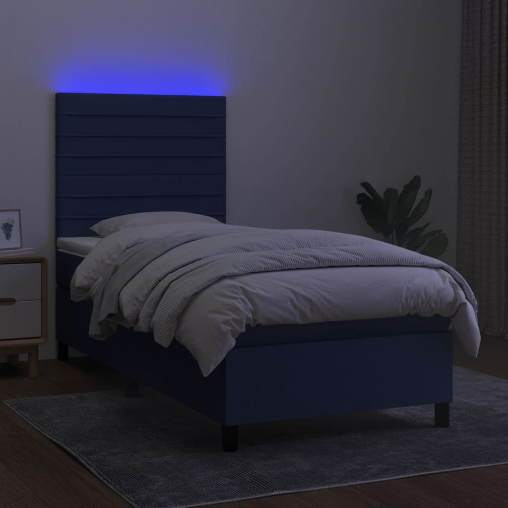 kontinentalseng med LED-lys 90x190 cm stof blå