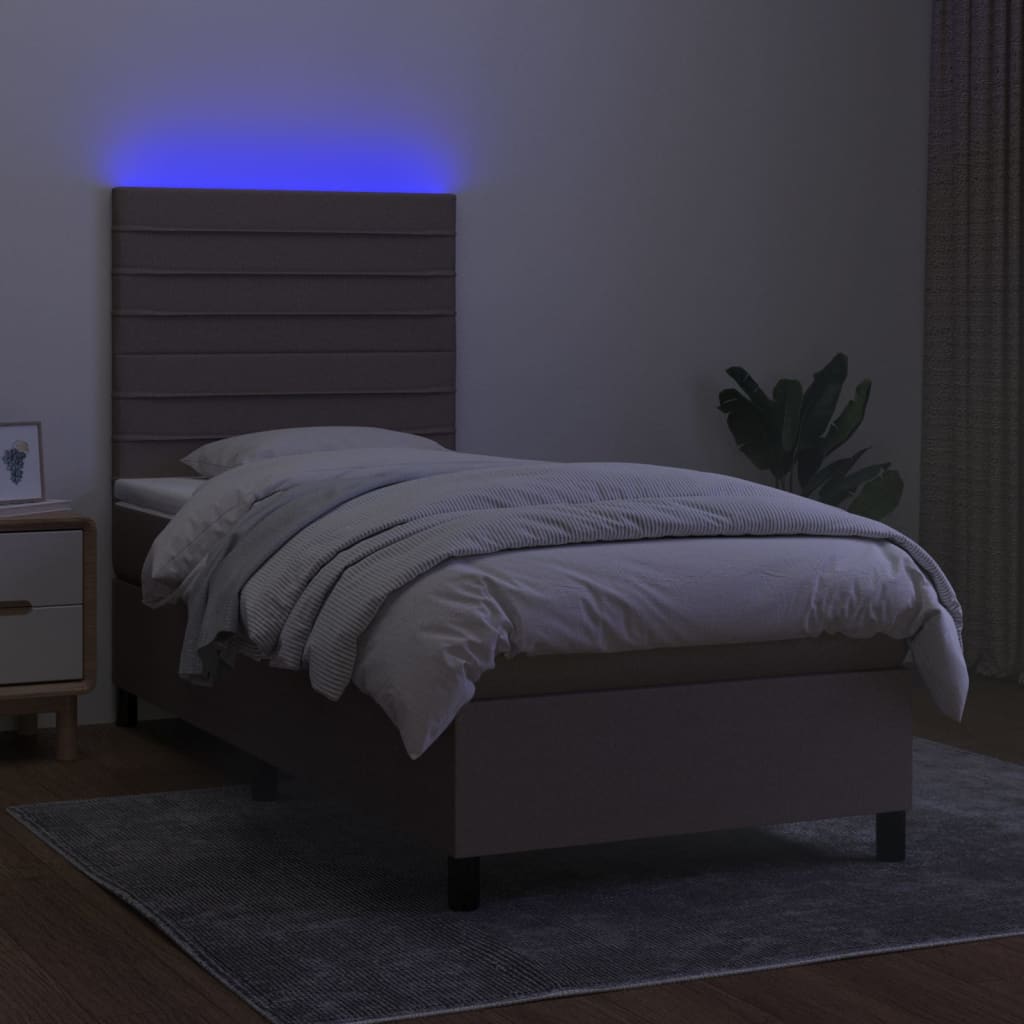 kontinentalseng med LED-lys 90x200 cm stof gråbrun