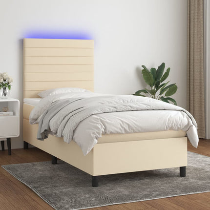 kontinentalseng med LED-lys 90x200 cm stof cremefarvet