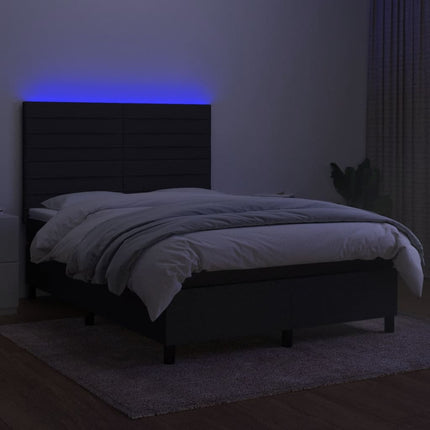 kontinentalseng med LED-lys 140x190 cm stof sort