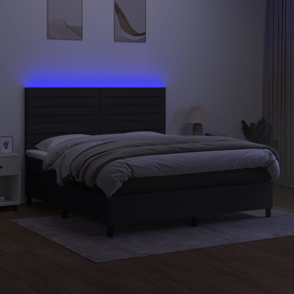 kontinentalseng med LED-lys 160x200 cm stof sort