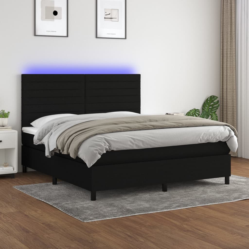 kontinentalseng med LED-lys 160x200 cm stof sort