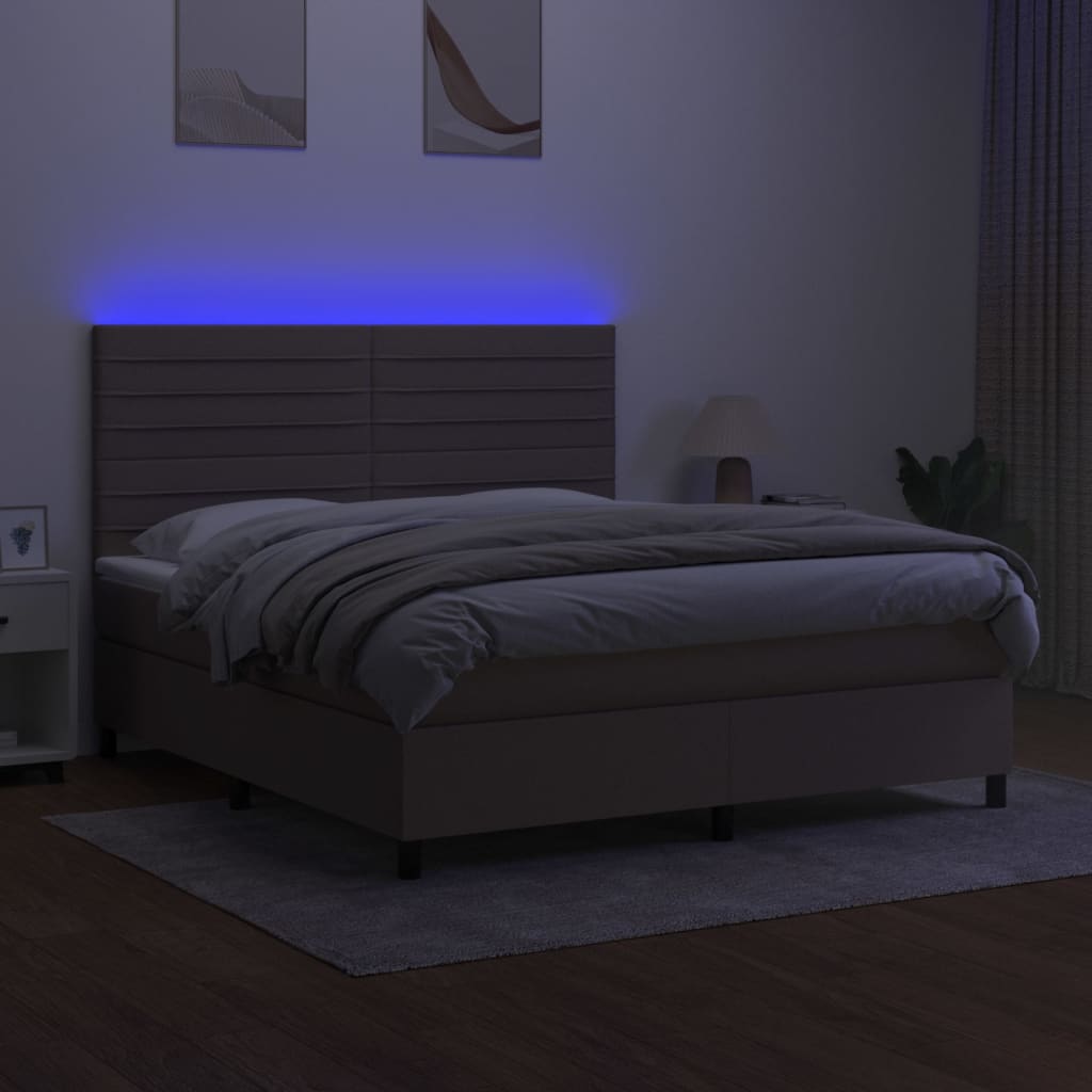 kontinentalseng med LED-lys 160x200 cm stof gråbrun