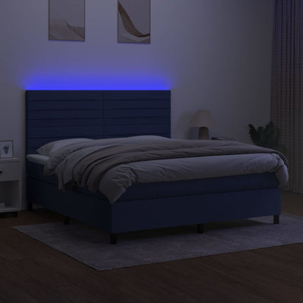kontinentalseng med LED-lys 180x200 cm stof blå