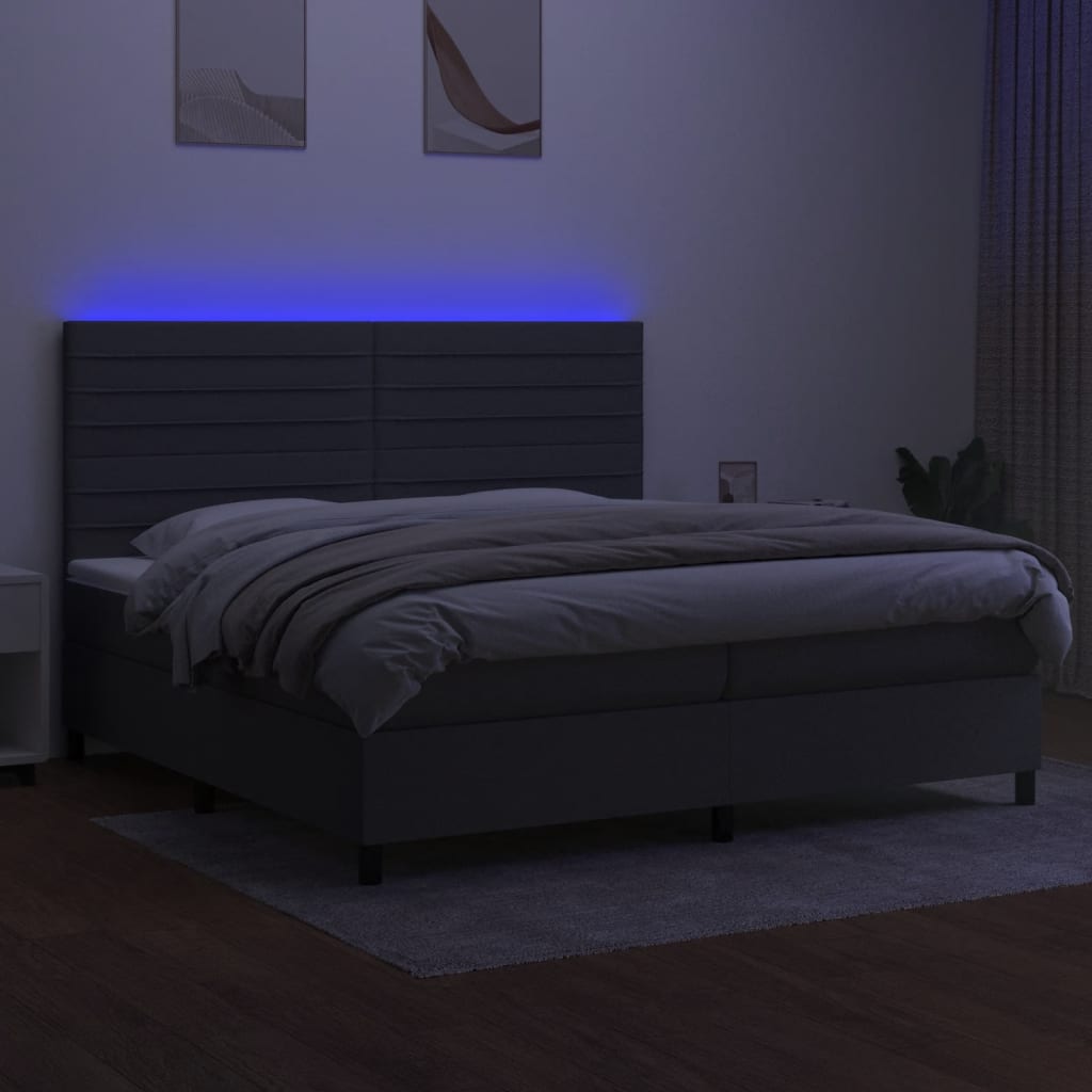 kontinentalseng med LED-lys 200x200 cm stof mørkegrå