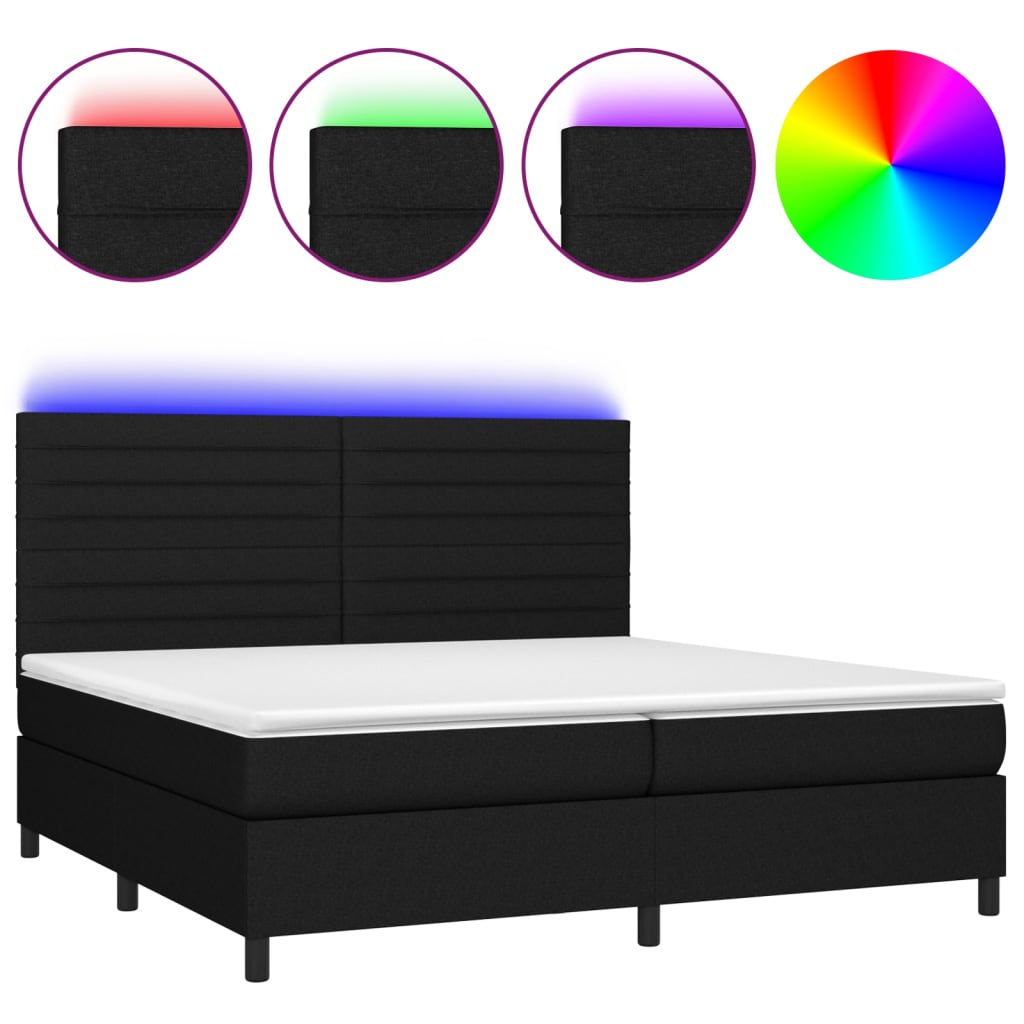 kontinentalseng med LED-lys 200x200 cm stof sort