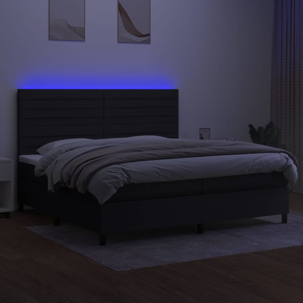 kontinentalseng med LED-lys 200x200 cm stof sort